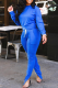 Blue Casual Solid Draw String O Neck Long Sleeve Two Pieces