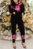 Black Fashion Casual Patchwork Sequins O Neck Long Sleeve Two Pieces