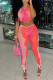 Red Sexy Print See-through O Neck Sleeveless Two Pieces