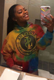 Multi-color O Neck asymmetrical Print Print Long Sleeve Sweats & Hoodies