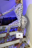 White Sexy Print Patchwork O Neck Two Pieces