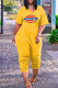 Yellow Fashion Casual Print Pocket V Neck Short Sleeve Regular Jumpsuits