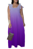 purple Fashion Bohemian Gradual Change Print Bandage Spaghetti Strap Swagger Dresses