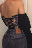 Grey Street Print Patchwork Strapless Tops