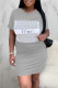 Grey Fashion Sexy Regular Sleeve Short Sleeve O Neck Short Sleeve Dress Knee Length Print Dresses