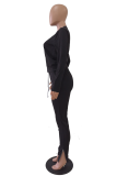 Pink Casual Solid Draw String O Neck Long Sleeve Two Pieces