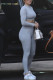 Grey Active Patchwork Solid Two Piece Suits Straight Long Sleeve Two Pieces