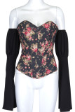 Grey Street Print Patchwork Strapless Tops
