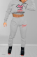 Grey Sexy Print Letter Hooded Collar Long Sleeve Two Pieces