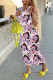 Red Fashion Sexy Print Basic V Neck Vest Dress