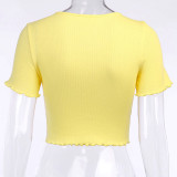 Yellow Fashion Casual Solid Basic O Neck Tops