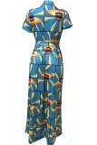 Light Blue Sexy Fashion Cap Sleeve Short Sleeves V Neck Asymmetrical Ball Gown Ankle-Length Print Club Dresses