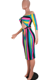 Multicolor Sexy Print Hollowed Out Off the Shoulder Pencil Skirt Dresses