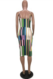 Multicolor Fashion Sexy Patchwork Print Backless O Neck Sling Dress