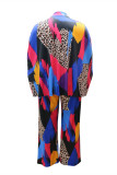 Multicolor Fashion Casual Print Cardigan Plus Size Two Pieces