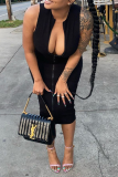 Black Sexy Solid Slit Zipper Collar Pencil Skirt Dresses