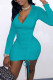 Blue Casual Solid Patchwork Draw String Fold Asymmetrical V Neck Irregular Dress Dresses
