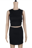Grey Fashion Casual Solid Basic O Neck Sleeveless Two Pieces