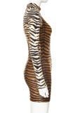 Leopard print Fashion street Leopard grain Long Sleeve O Neck Jumpsuits