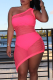Rose Red Sexy Solid Split Joint Mesh Swimwear Three pieces
