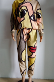 Multicolor Casual Print Patchwork Hooded Collar Long Sleeve Two Pieces