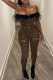Leopard Print Fashion Sexy Leopard Split Joint Strapless Skinny Jumpsuits