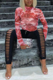 Multicolor Casual Print O Neck Long Sleeve Two Pieces