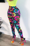 Black Sexy Print Without Belt Regular High Waist Pencil Bottoms