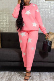 Pink Fashion Casual The stars Printing O Neck Long Sleeve Two Pieces