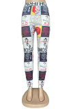 White Casual Print Patchwork Skinny High Waist Pencil Full Print Bottoms