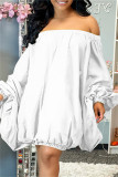 White Fashion Sexy Solid Backless Off the Shoulder Long Sleeve Dresses