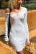 White Sexy Solid Buckle Oblique Collar The MIDI Dress Dresses