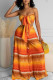 Orange Fashion Sexy Print Backless Strapless Sleeveless Two Pieces
