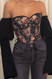 Grey Street Print Patchwork Strapless Tops