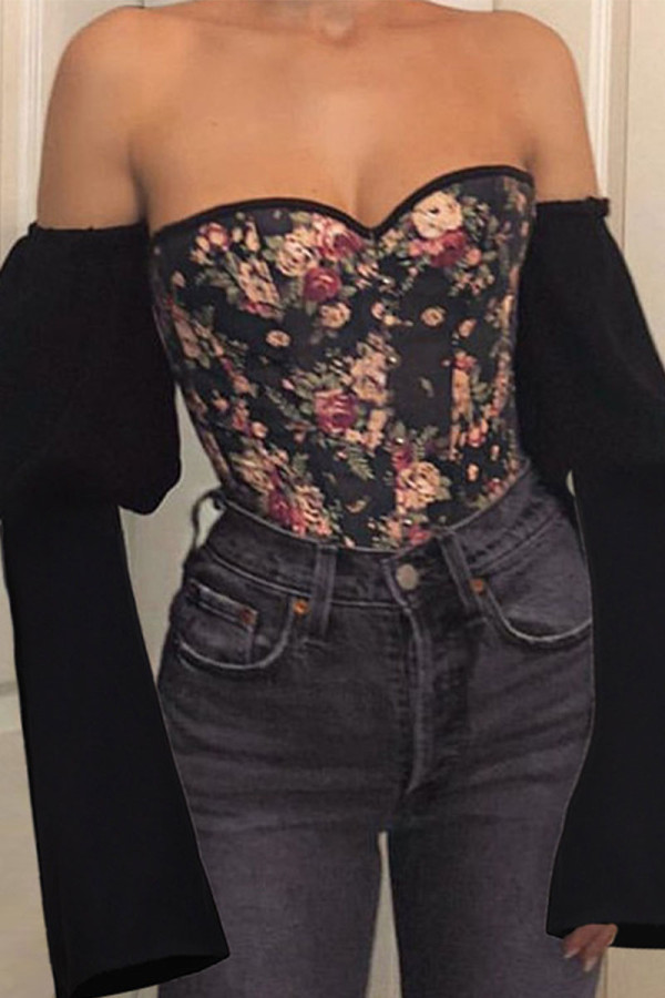 Grey Street Print Patchwork Strapless Tops