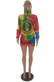 Multi-color O Neck asymmetrical Print Print Long Sleeve Sweats & Hoodies
