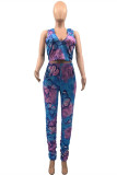 Blue Fashion Casual Butterfly Print Fold Hooded Collar Sleeveless Two Pieces