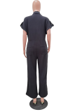 Grey Casual Solid Split Joint Turndown Collar Straight Jumpsuits(Without Belt)