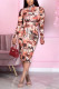 Red Work Daily Print Patchwork O Neck Pencil Skirt Dresses