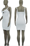 Yellow Sexy Solid Hollowed Out Patchwork Backless Asymmetrical Collar Pencil Skirt Dresses