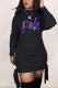 Black Fashion Casual Letter Print Basic O Neck Long Sleeve Dress Dresses
