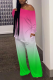 Fluorescent Green Casual Print Tie-dye O Neck Long Sleeve Two Pieces