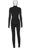 Black Casual Solid Split Joint O Neck Regular Jumpsuits