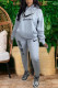 Grey Fashion Casual Embroidery Basic Hooded Collar Long Sleeve Two Pieces