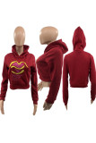 Grey Sportswear Print Embroidered Hooded Collar Tops