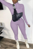 Pink Sexy Solid Split Joint Turtleneck Skinny Jumpsuits