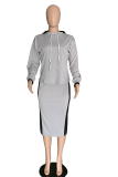 Grey Casual Solid Patchwork O Neck Long Sleeve Two Pieces