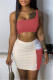Red Bean Paste Fashion Sexy Solid Split Joint Backless One Shoulder Sleeveless Two Pieces