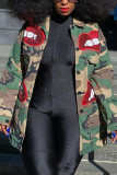Camouflage Fashion Casual Camouflage Print Sequins Split Joint Turndown Collar Outerwear