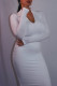 White Sexy Solid Basic Turndown Collar Long Sleeve Dresses